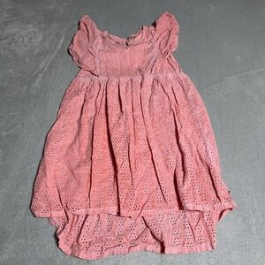 Lucky Brand Dress Girls Large Pink Coral Eyelet Calypso Boho Beach Preppy Ruffle